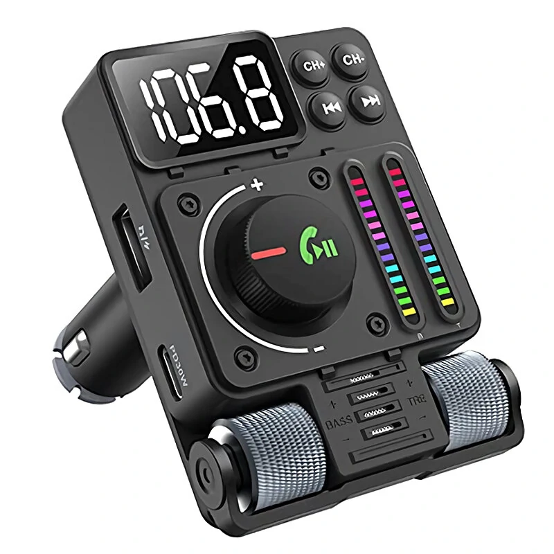 Bluetooth 5.3 Car Wireless FM Transmitter Radio Adapter PD30W QC3.0 Fast Charging Car MP3 U Disk HiFi Music Player Accessories