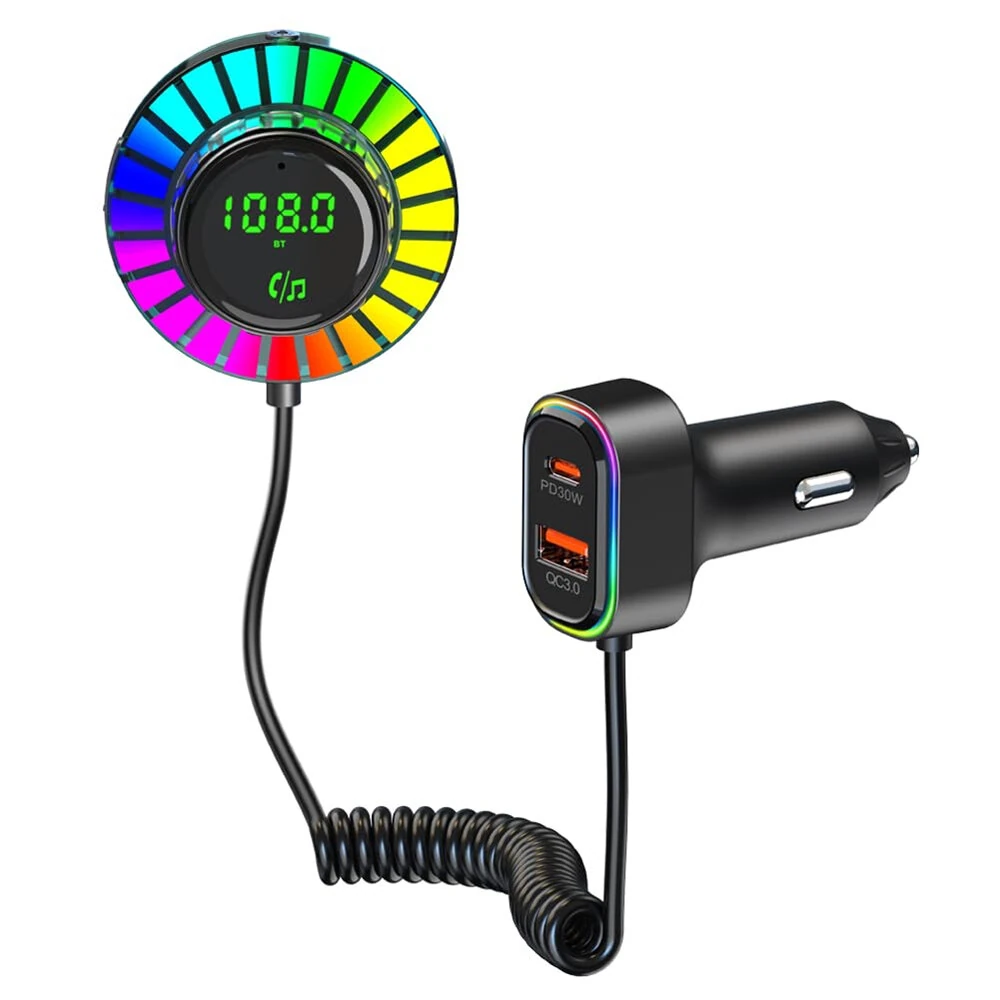 Bluetooth 5.3 FM Transmitter Car Adapter QC3.0 PD30W Charger Dual USB LED Music Streaming Supports Hands-Free Calling for Car with Air Vent Installation & DSP A2DP