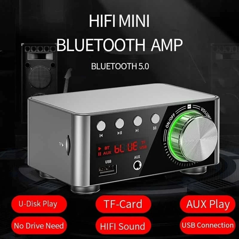 Bluetooth Digital Power Amplifier D-Class Mini Amplifier HiFi Sound MP3 Player Lossless Player Mini Audio Hifi Bluetooth 5.0 Power Class D Amplifier Tpa3116 Digital Amp 50Wx2 Home Audio Car Marine USB/AUX IN — view 4