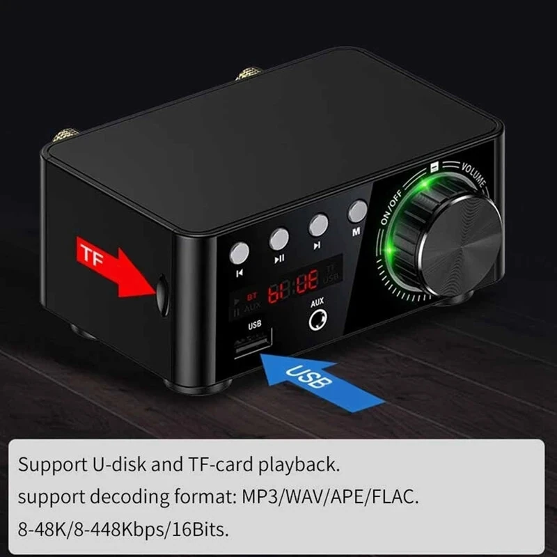 Bluetooth Digital Power Amplifier D-Class Mini Amplifier HiFi Sound MP3 Player Lossless Player Mini Audio Hifi Bluetooth 5.0 Power Class D Amplifier Tpa3116 Digital Amp 50Wx2 Home Audio Car Marine USB/AUX IN — view 7