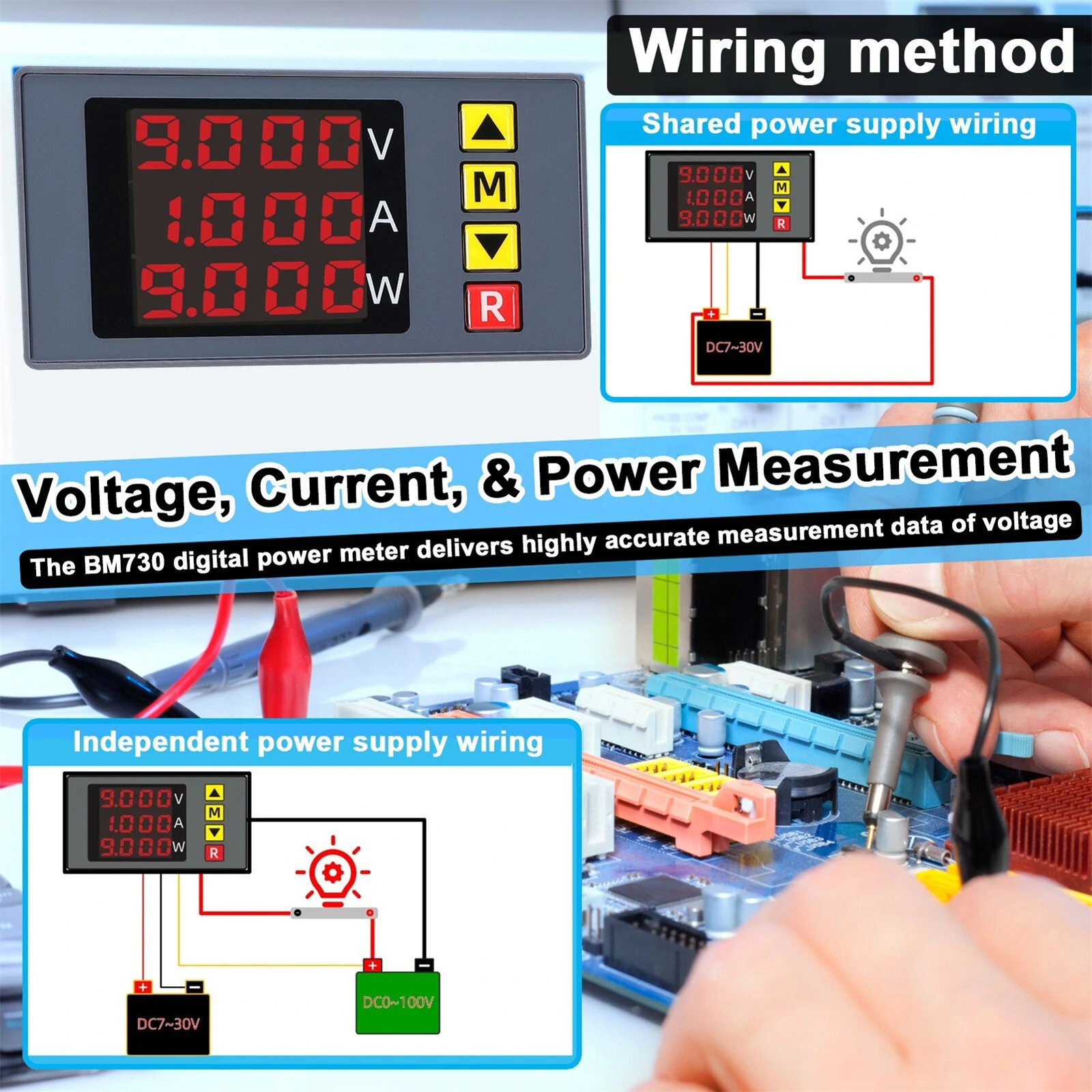 BM730 3in1 Voltage Current Power Meter 4-digit Digital Voltmeter Multifunctional Ammeter with Buzzer Supports Voltage and Current Display Fine Adjustment with Low Voltage Overvoltage and Overcurrent Sound Alarm Function — view 5