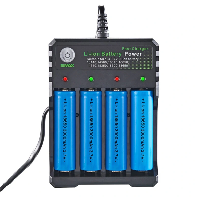 BMAX 4 Slot 18650/14500/16650/16340 Li-ion Battery Charger EU Plug AC Plug Porta — view 2