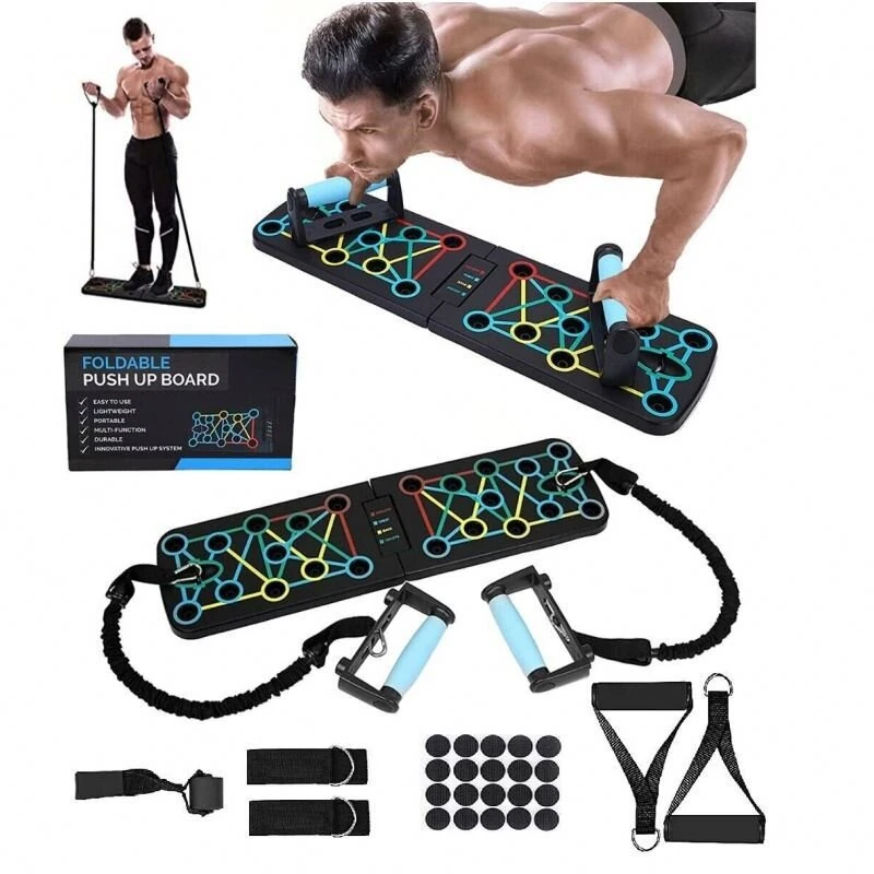 Bominfit Multifunctional Foldable Push-Up Stand with Resistance Band Anti-slip Handles Supports Up to 150kg Home Gym Fitness Board for Chest Back Shoulder Triceps — Bominfit