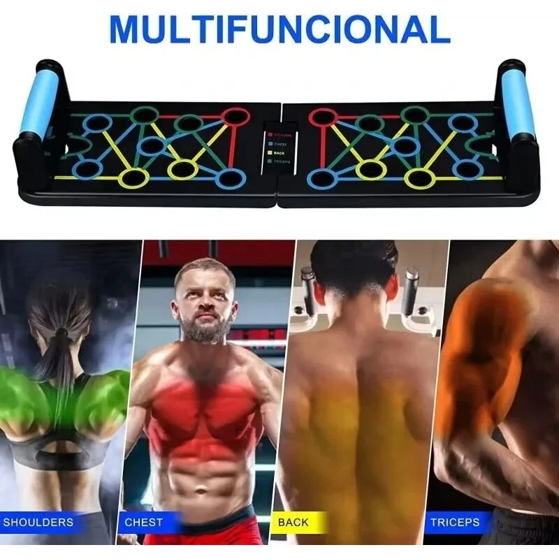 Bominfit Multifunctional Foldable Push-Up Stand with Resistance Band Anti-slip Handles Supports Up to 150kg Home Gym Fitness Board for Chest Back Shoulder Triceps — view 2