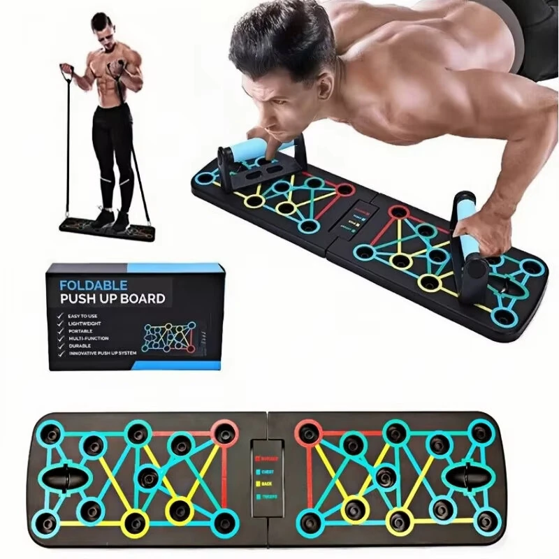 Bominfit Multifunctional Foldable Push-Up Stand with Resistance Band Anti-slip Handles Supports Up to 150kg Home Gym Fitness Board for Chest Back Shoulder Triceps — view 3