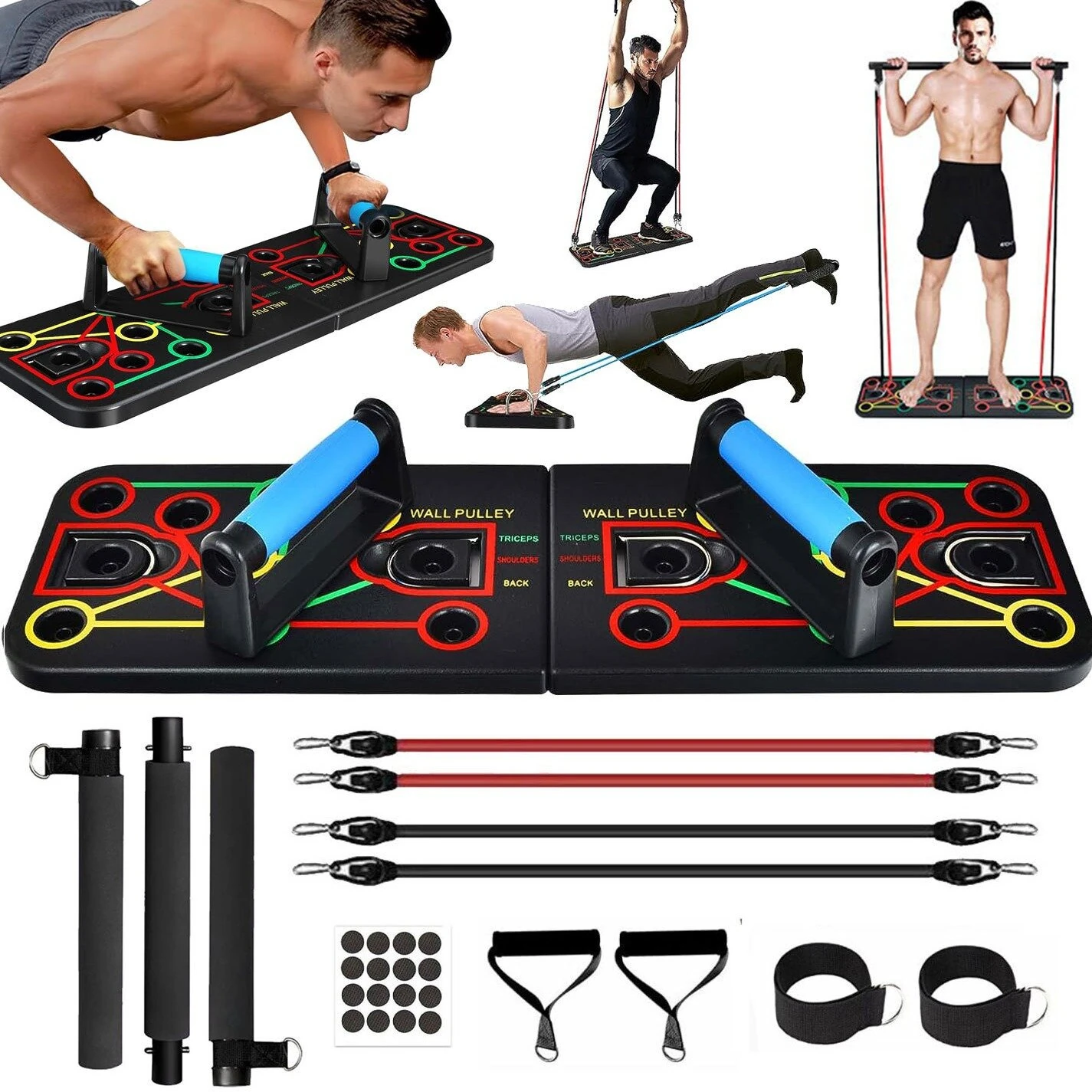 Bominfit Push-up Board Fitness Combo Set for Home Workouts Chest Abdominal Back Muscle Training with Adjustable Resistance Bands — view 11