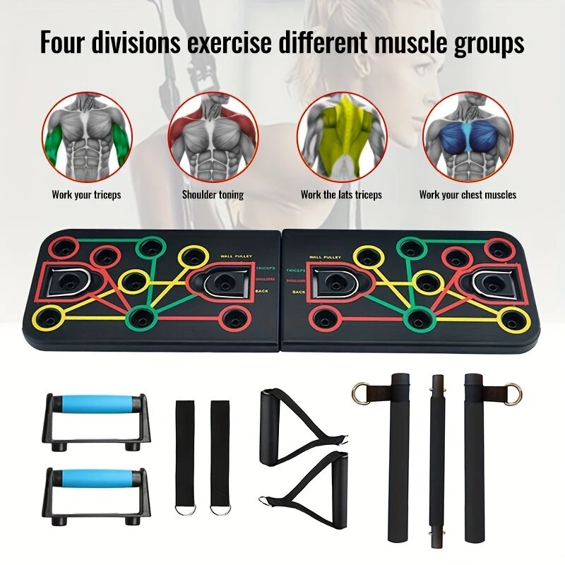 Bominfit Push-up Board Fitness Combo Set for Home Workouts Chest Abdominal Back Muscle Training with Adjustable Resistance Bands — view 6