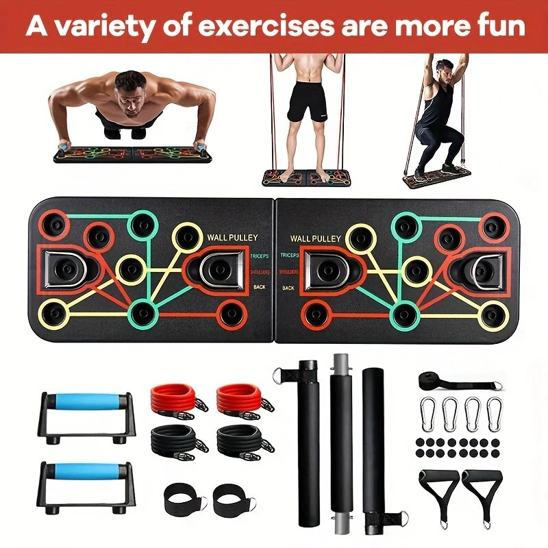 Bominfit Push-up Board Fitness Combo Set for Home Workouts Chest Abdominal Back Muscle Training with Adjustable Resistance Bands — view 8