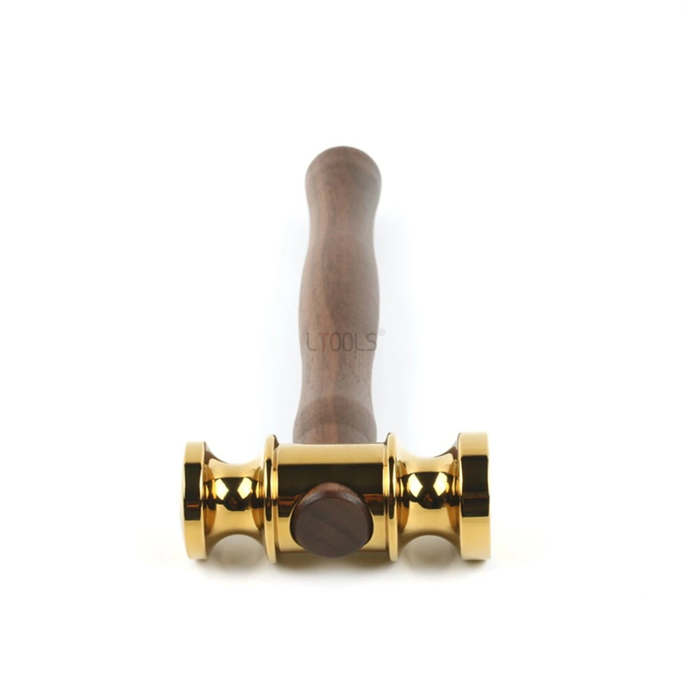 Brass Hammers Solid Mirror Polished Commencement Starting Hammer Wooden Handle Leather Craft Workshop DIY Tool — Brass
