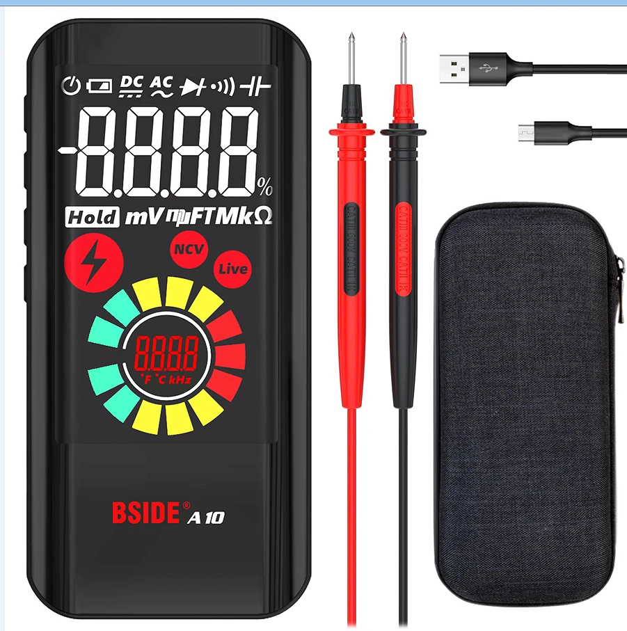 BSIDE A10 Mini Smart Multimeter 3.2-inch Color Screen Digital 9999 Counts True RMS Multimeter Built-in Rechargeable Lithium Battery Voltage Tester — BSIDE
