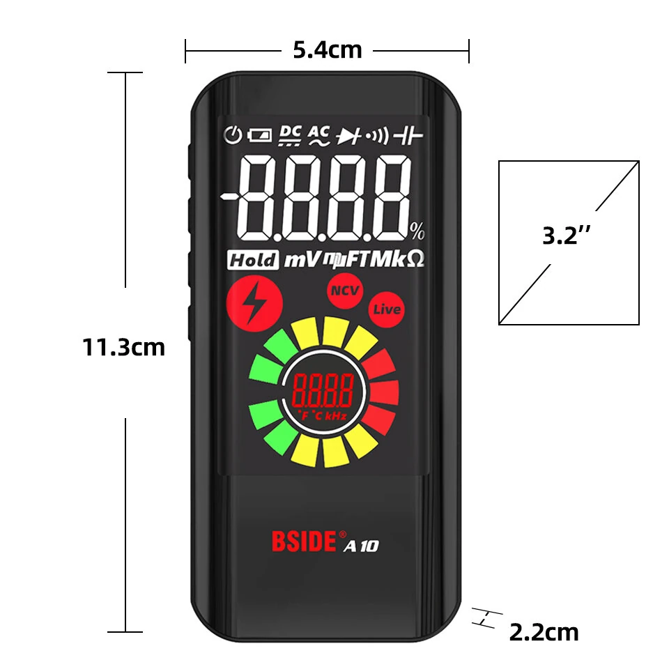BSIDE A10 Mini Smart Multimeter 3.2-inch Color Screen Digital 9999 Counts True RMS Multimeter Built-in Rechargeable Lithium Battery Voltage Tester — view 7