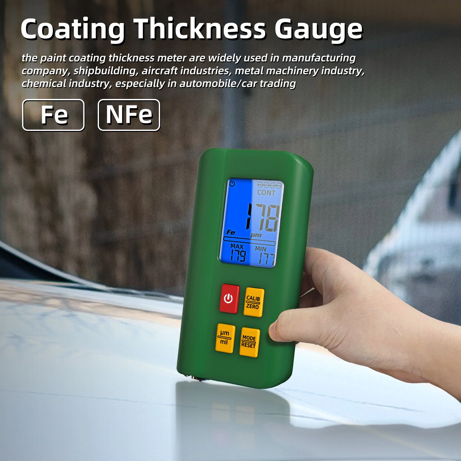 BSIDE Coating Thickness Gauge Rechargeable Car Paint Film Thickness Tester Tool 0.1micron/0-1500µm Fe/NFe MAX/MIN Measuring — view 4