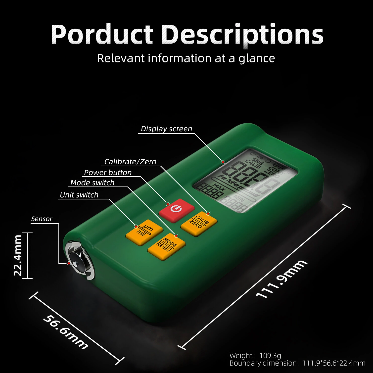 BSIDE Coating Thickness Gauge Rechargeable Car Paint Film Thickness Tester Tool 0.1micron/0-1500µm Fe/NFe MAX/MIN Measuring — view 9