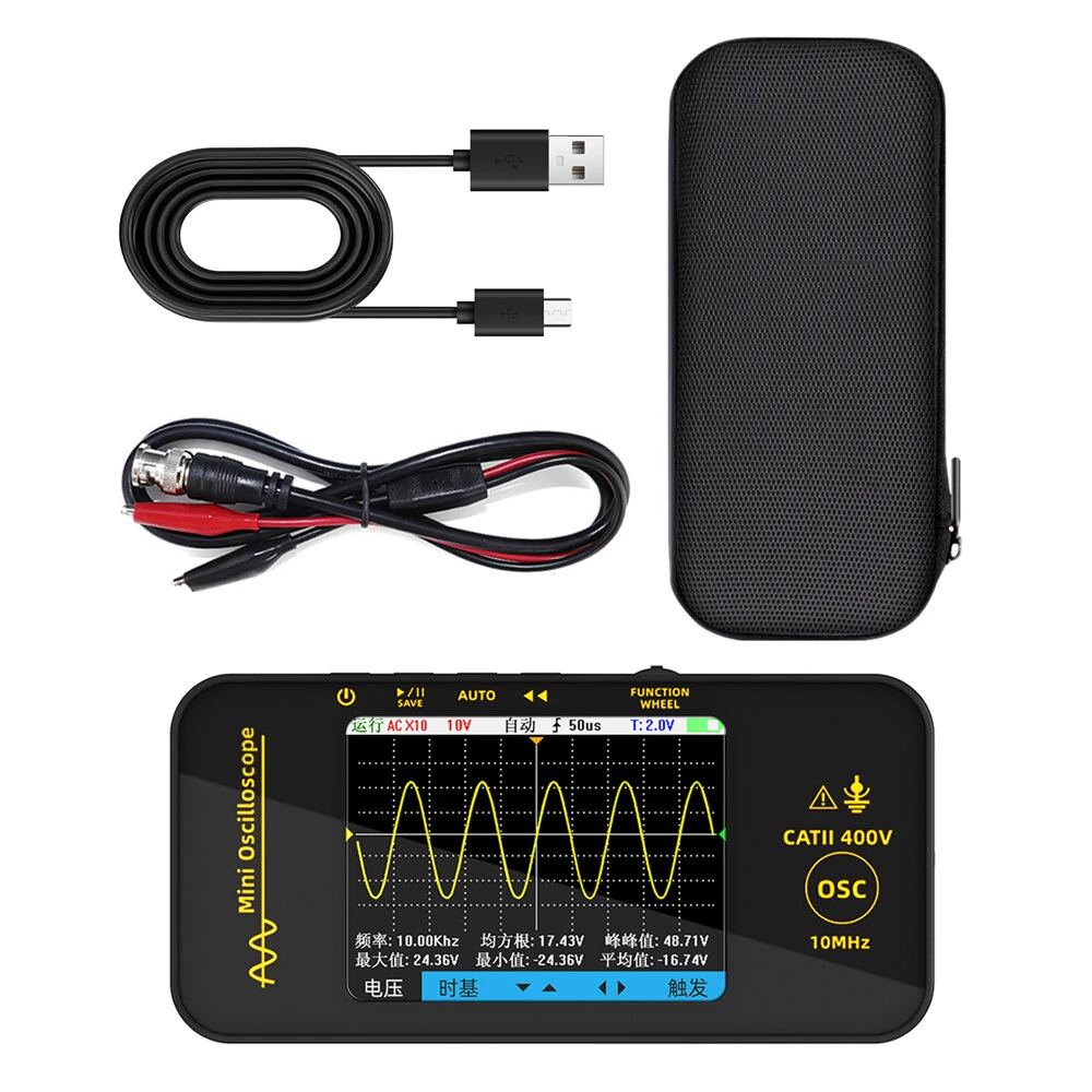 BSIDE Mini OT3 Oscilloscope 3.2" TFT Color Screen 10MHz Bandwidth Real-Time Sampling 48MSa/s Portable Handheld Oscilloscope with Probe — view 2
