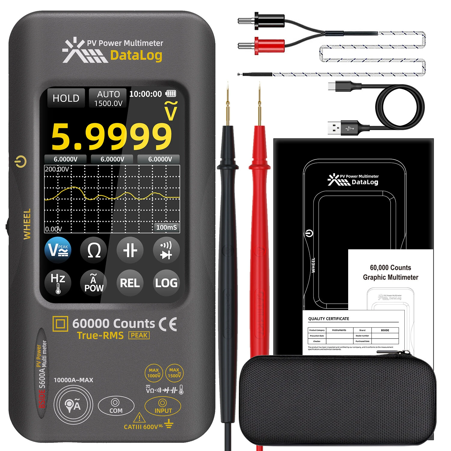 BSIDE S600A Graphic Multimeter 3.98TFT Touch Screen  60000 Counts Data Logger True-RMS Graphic Tester Photovoltaic Multimeter