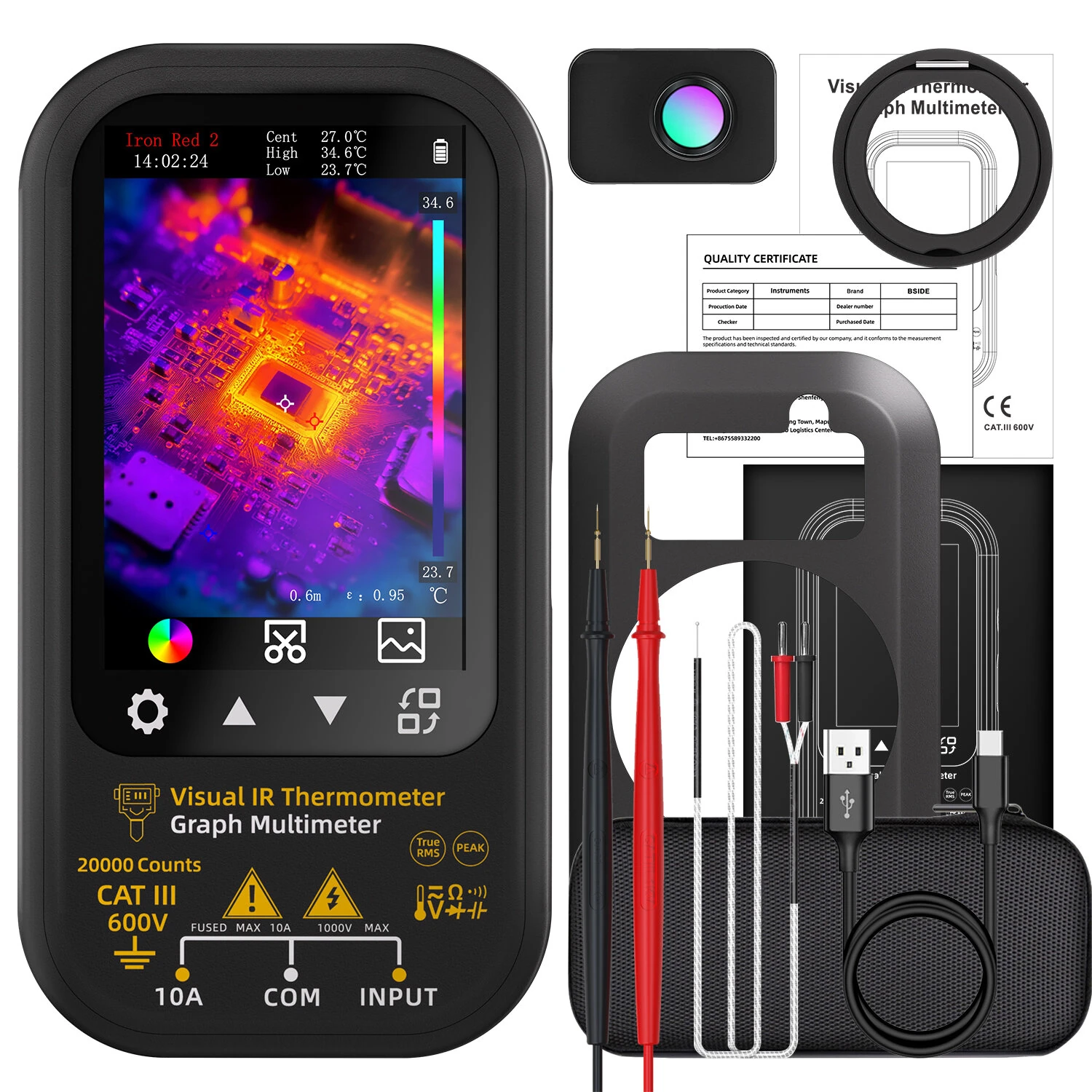 BSIDE SH6 Thermal Imaging Multimeter 320x320 Handheld IR Camera 3.5" Touch Screen With Macro Lens 360 Rotatable Bracket