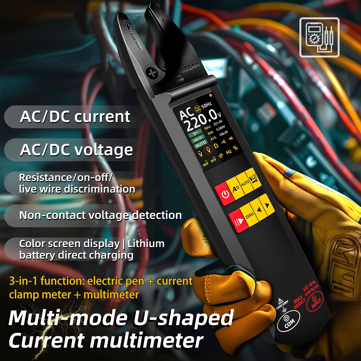 BSIDE U5 Digital Clamp Multimeter True RMS TFT Screen AC DC Voltage Current Tester Non-Contact Voltage Detection Rechargeable Multimeter Professional Electricity Measurement Tool — view 3