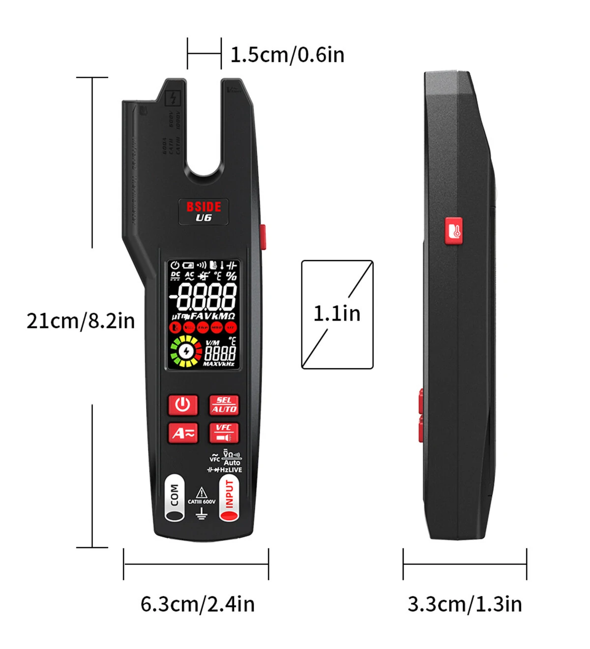 BSIDE U6 Digital Clamp Fork Multimeter AC/DC Voltage Current Tester with Infrared Temperature Measurement & Safety Features — view 11