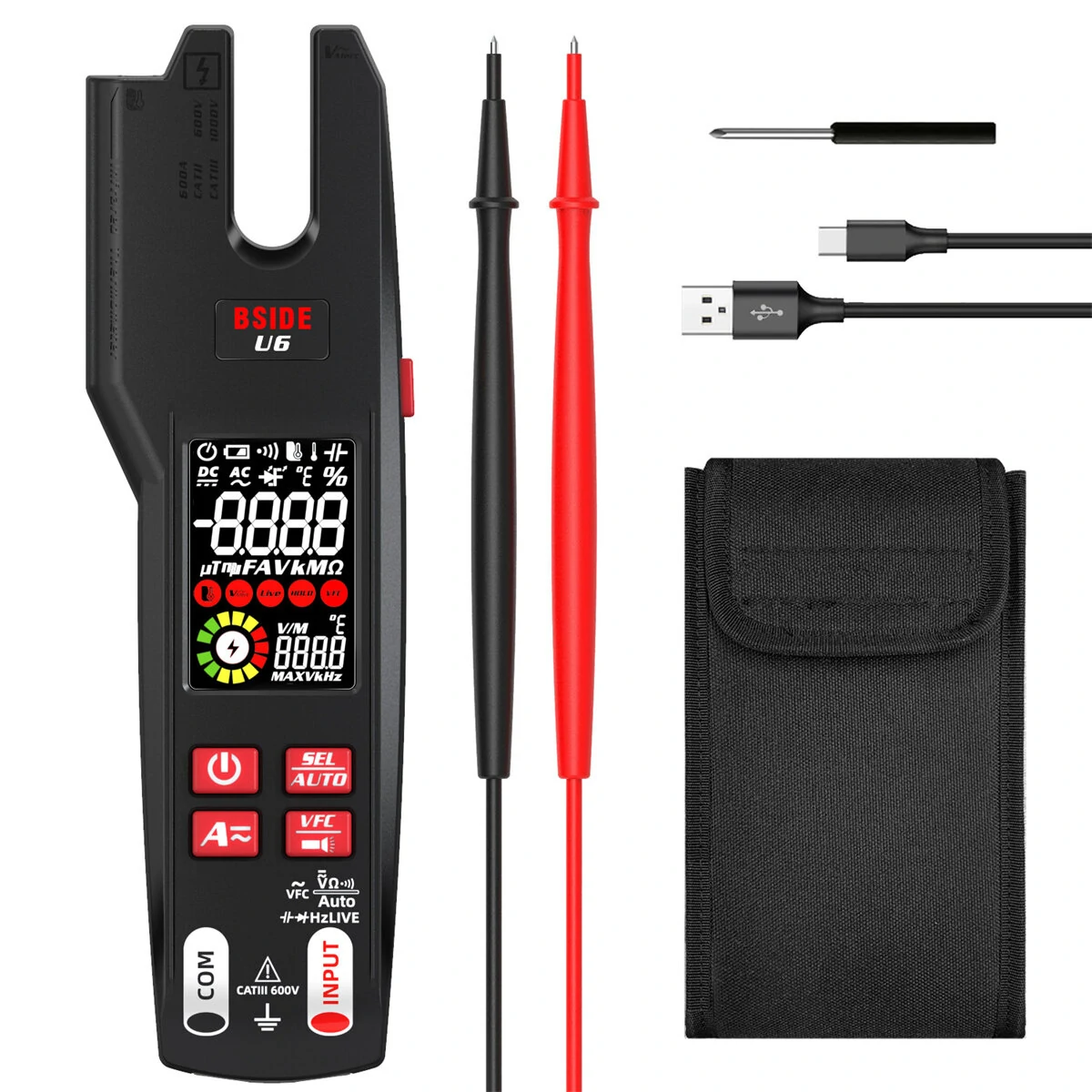 BSIDE U6 Digital Clamp Fork Multimeter AC/DC Voltage Current Tester with Infrared Temperature Measurement & Safety Features — view 2