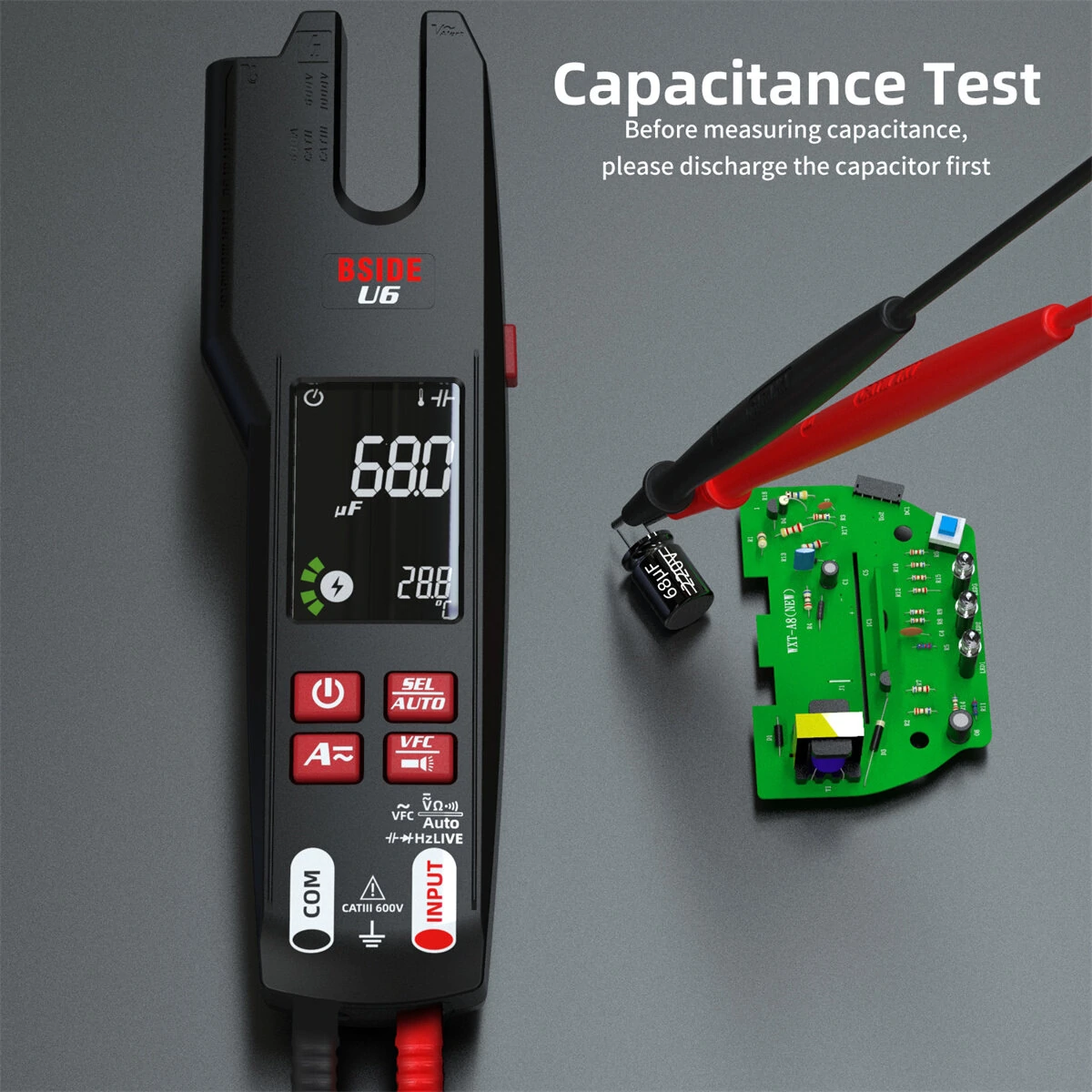 BSIDE U6 Digital Clamp Fork Multimeter AC/DC Voltage Current Tester with Infrared Temperature Measurement & Safety Features — view 8