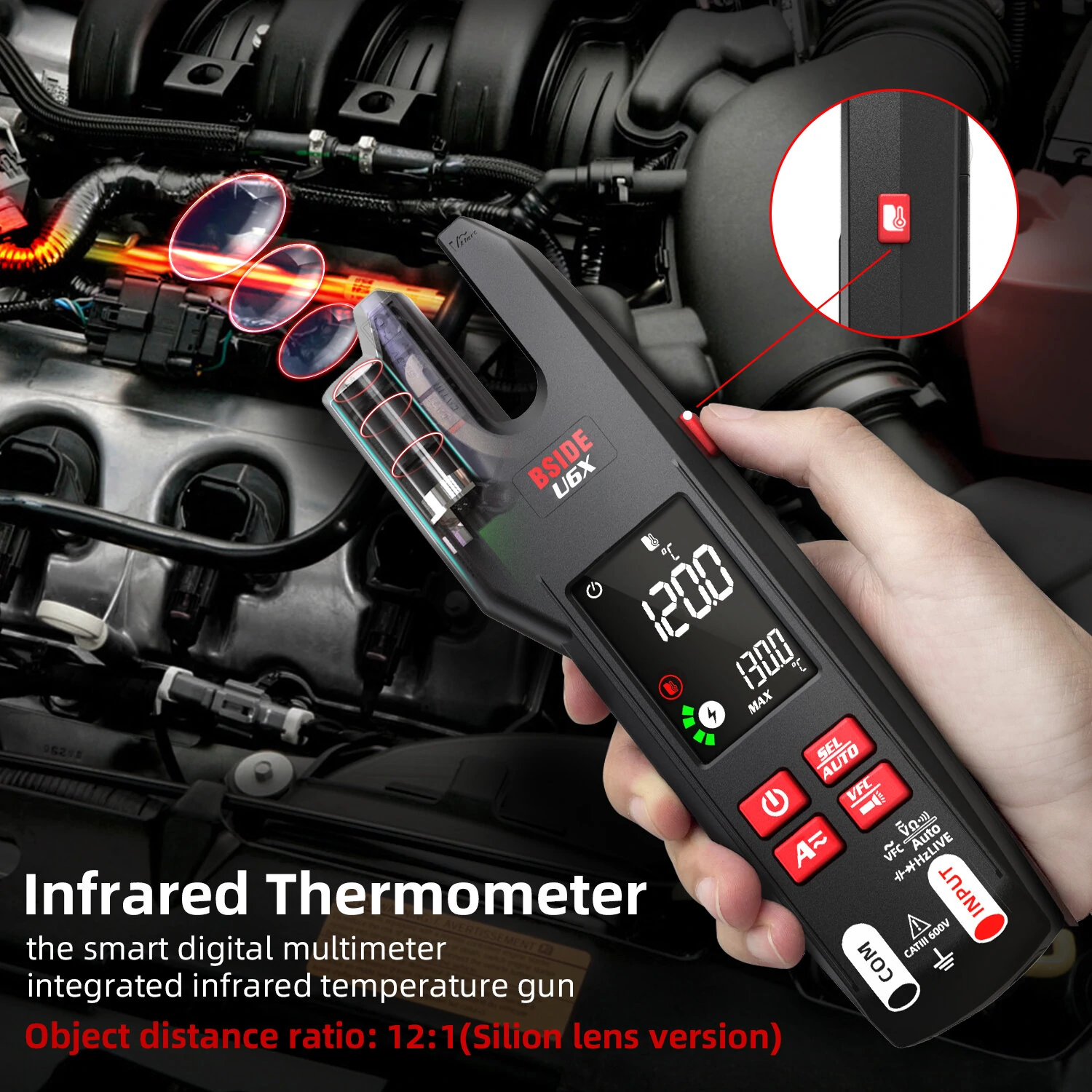 BSIDE U6X Digital Clamp Meter Multifunctional Testing Device 0-620V with Infrared Temperature Sensing Diode Measurement Compact Ideal for Electrical Troubleshooting and Repair — view 3