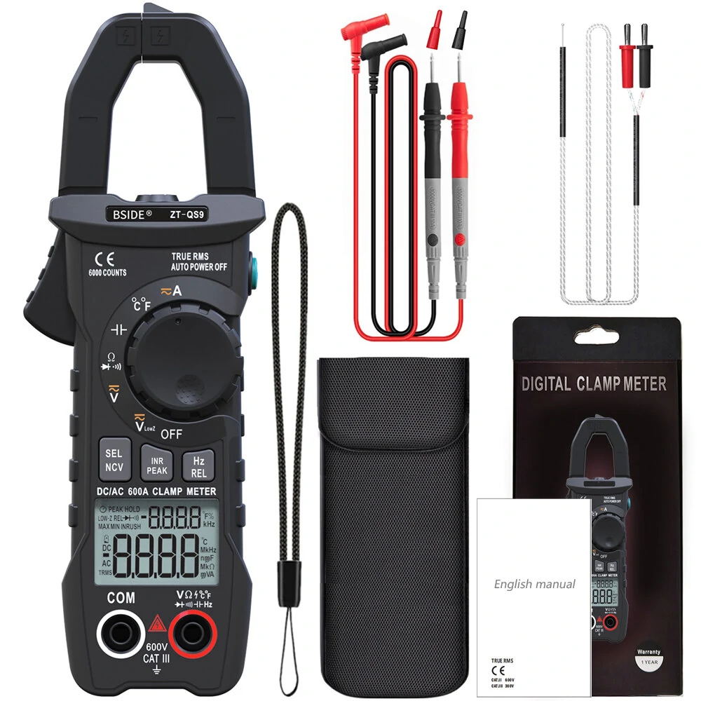 BSIDE ZT-QS9 Digital Clamp Meter 600A Current True RMS Smart Plier ammeter Auto Rang 6000 Multimeter DC AC Voltage Hz Ohm NCV Tester — view 2