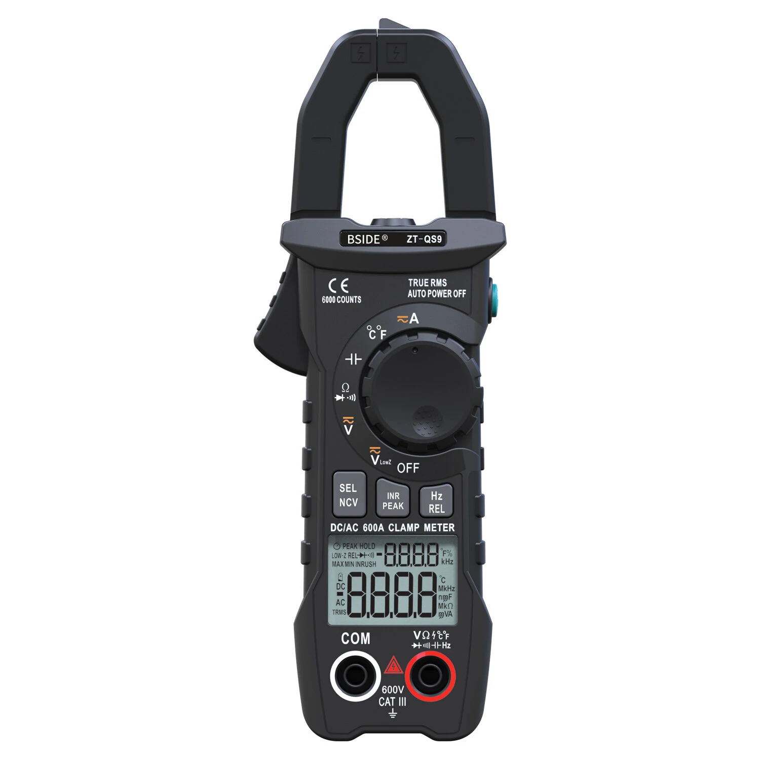 BSIDE ZT-QS9 Digital Clamp Meter 600A Current True RMS Smart Plier ammeter Auto Rang 6000 Multimeter DC AC Voltage Hz Ohm NCV Tester — view 3