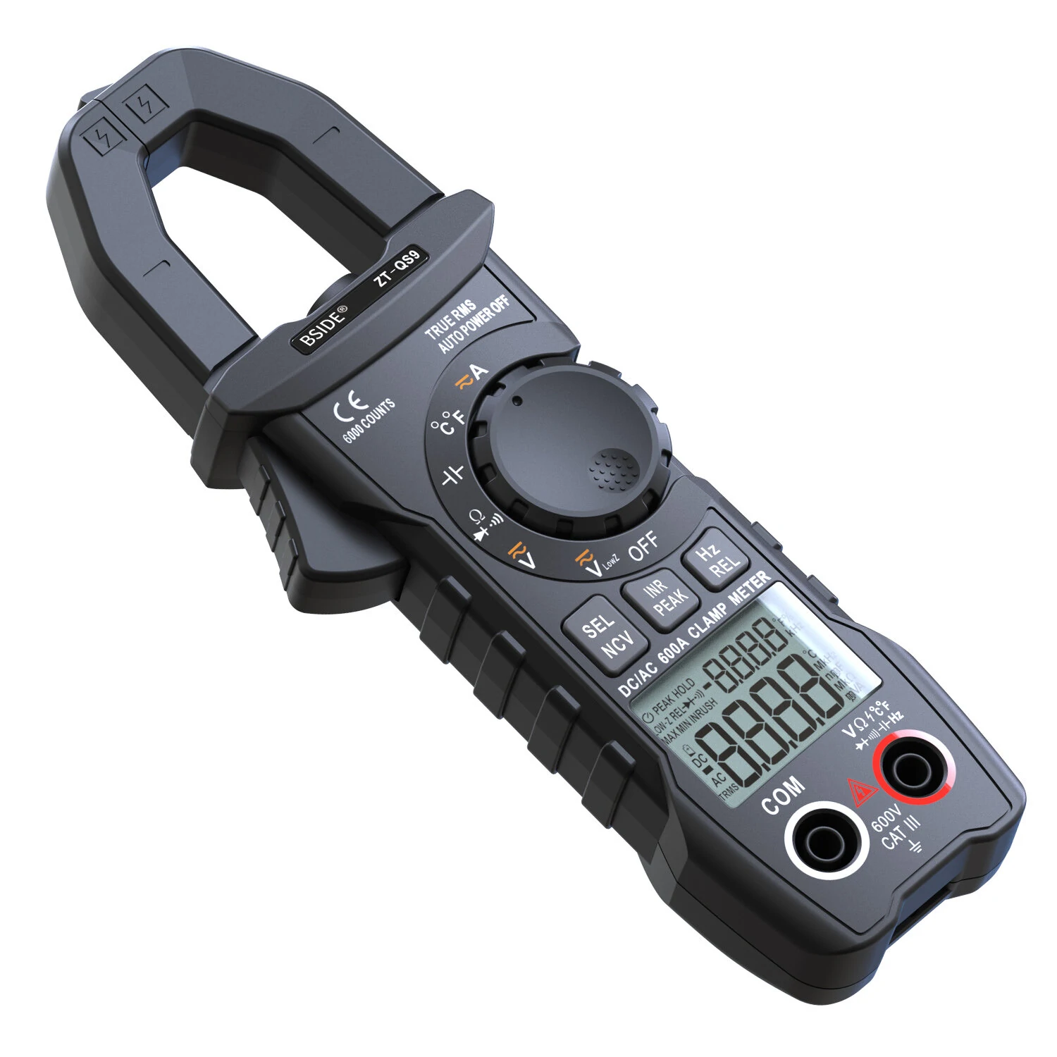 BSIDE ZT-QS9 Digital Clamp Meter 600A Current True RMS Smart Plier ammeter Auto Rang 6000 Multimeter DC AC Voltage Hz Ohm NCV Tester — view 4