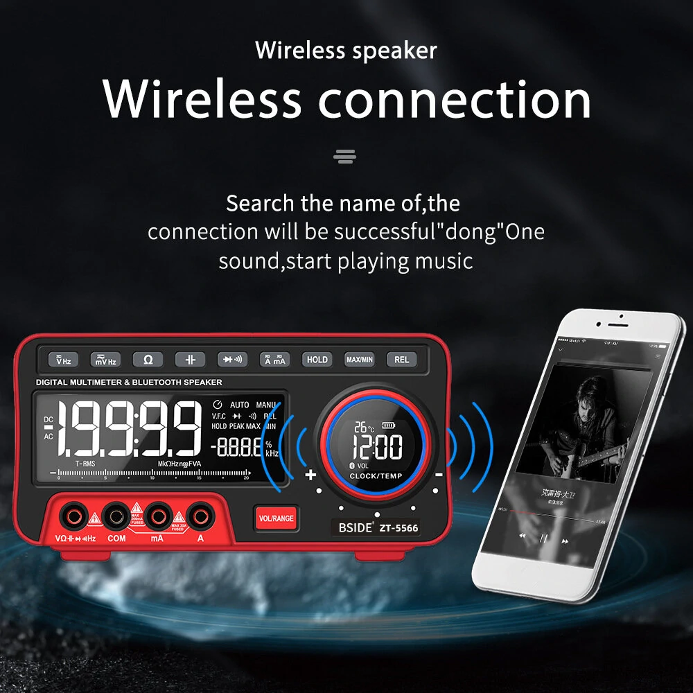 BSIDE ZT5566 19999 Counts Automatic Range Multi-function Bluetooth Speaker Digital Desktop Multimeter — view 5