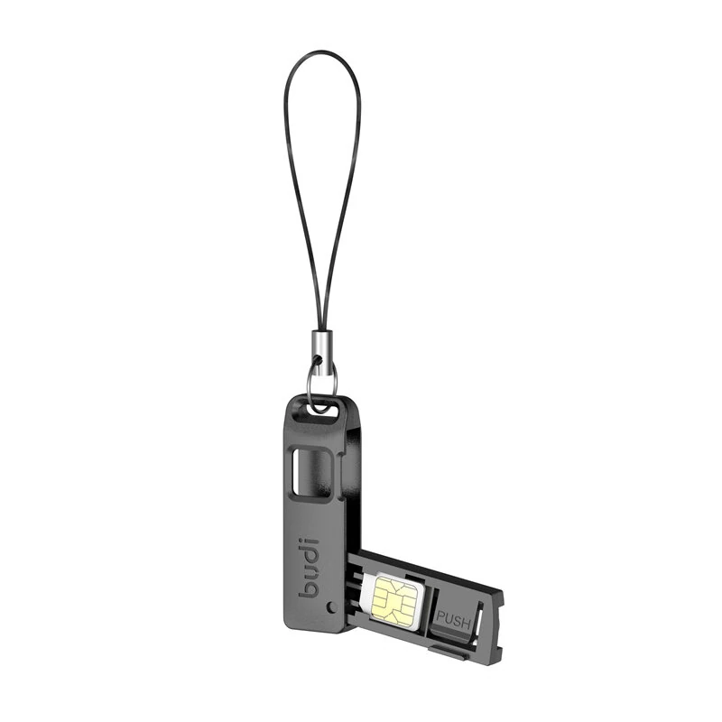 BUDI CP577 SIM TF Card Slot Storage Box with Mobile Phone Card Ejector Pin Anti-Lost Lanyard Portable Universal Phone Ejector Pin SIM Card Tray — view 3