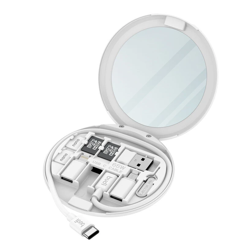 Budi DC519 11-In-1 Type-C 65W USB Multifunctional Storage Case Data Cable with Charging / Transmitting / Bracket / Card Removal Pin / Memory Card Storage for iPhone 12 13 14 14 Pro for Huawei Mate50 for Samsung Galaxy S23 for Xiaomi 13pro — view 3