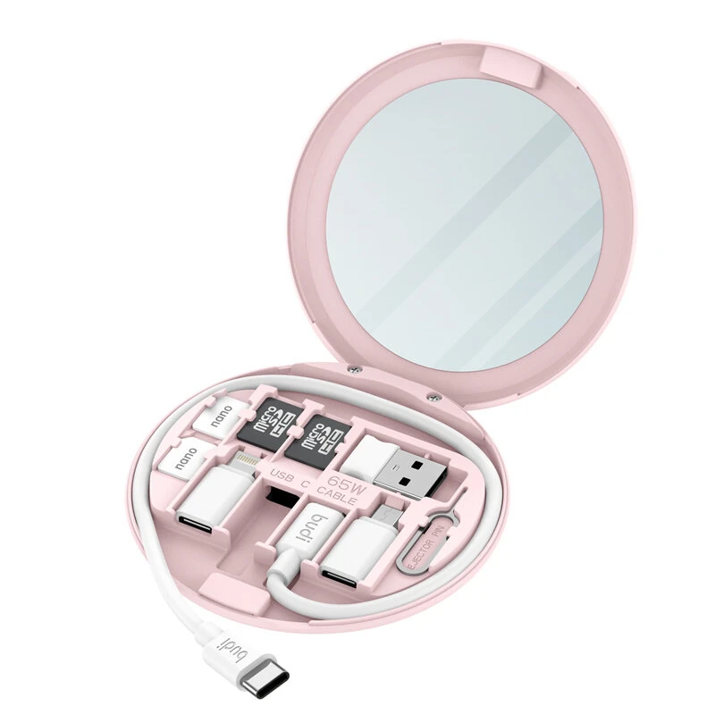 Budi DC519 11-In-1 Type-C 65W USB Multifunctional Storage Case Data Cable with Charging / Transmitting / Bracket / Card Removal Pin / Memory Card Storage for iPhone 12 13 14 14 Pro for Huawei Mate50 for Samsung Galaxy S23 for Xiaomi 13pro — view 4