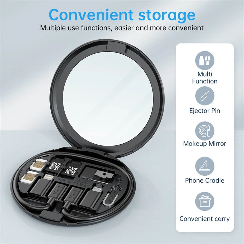 Budi DC519 11-In-1 Type-C 65W USB Multifunctional Storage Case Data Cable with Charging / Transmitting / Bracket / Card Removal Pin / Memory Card Storage for iPhone 12 13 14 14 Pro for Huawei Mate50 for Samsung Galaxy S23 for Xiaomi 13pro — view 6