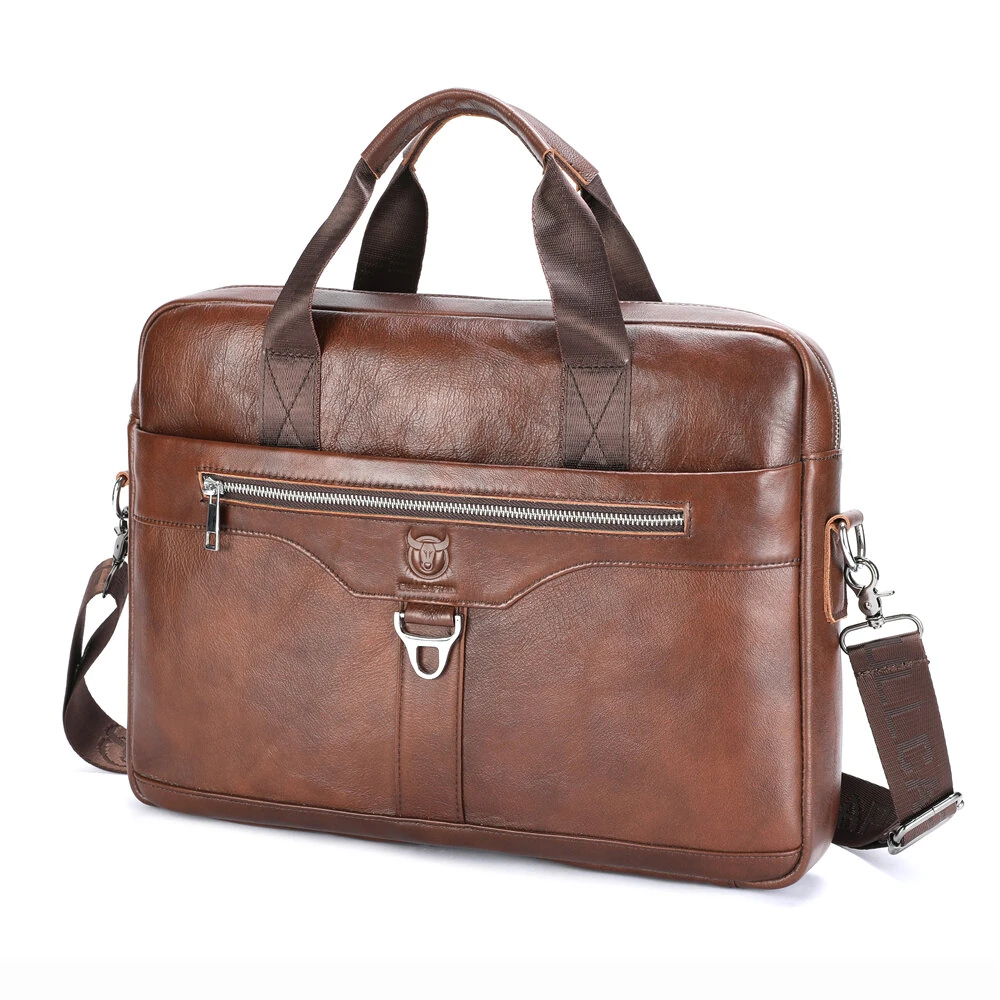BULLCAPTAIN 16-Inch Hand Laptop Men's Business Briefcase Waterproof Cowhide Leather Large Capacity Multiple Office Travel Crossbody Bag — Bullcaptain