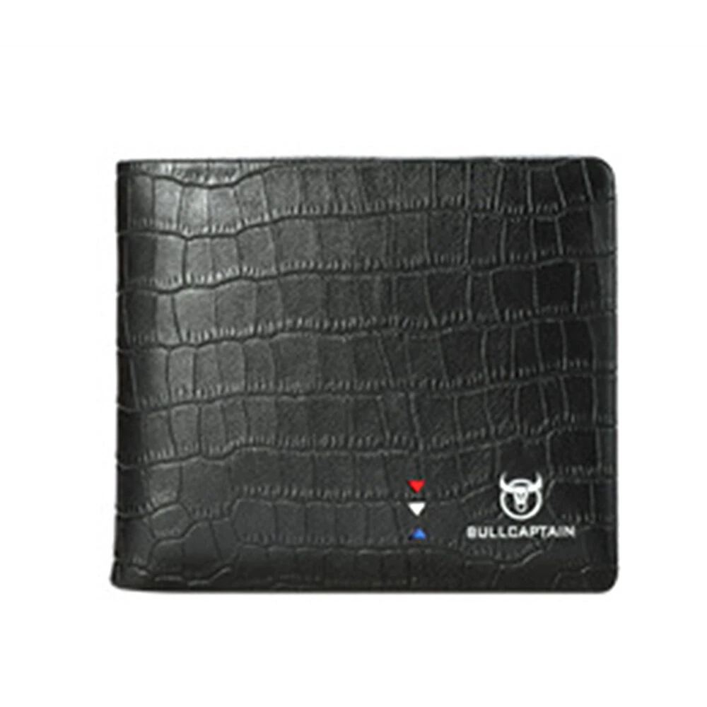 BULLCAPTAIN Business Casual Billfold Cowhide Leather Men Wallet with Gift Box Short Crocodile Pattern Holder RFID Money Clip Gift for Boyfriend Father Husband Gift — BULLCAPTAIN