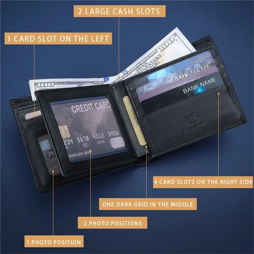 BULLCAPTAIN Business Casual Billfold Cowhide Leather Men Wallet with Gift Box Short Crocodile Pattern Holder RFID Money Clip Gift for Boyfriend Father Husband Gift — view 2