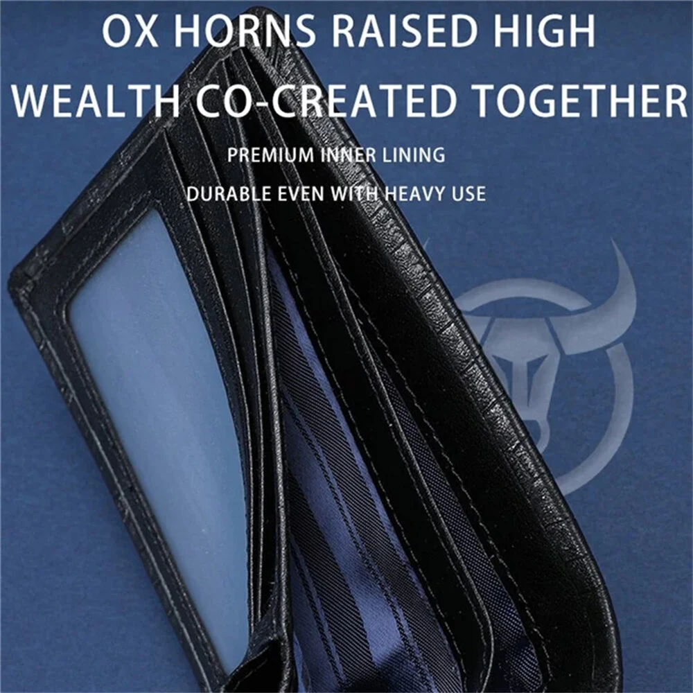 BULLCAPTAIN Business Casual Billfold Cowhide Leather Men Wallet with Gift Box Short Crocodile Pattern Holder RFID Money Clip Gift for Boyfriend Father Husband Gift — view 4