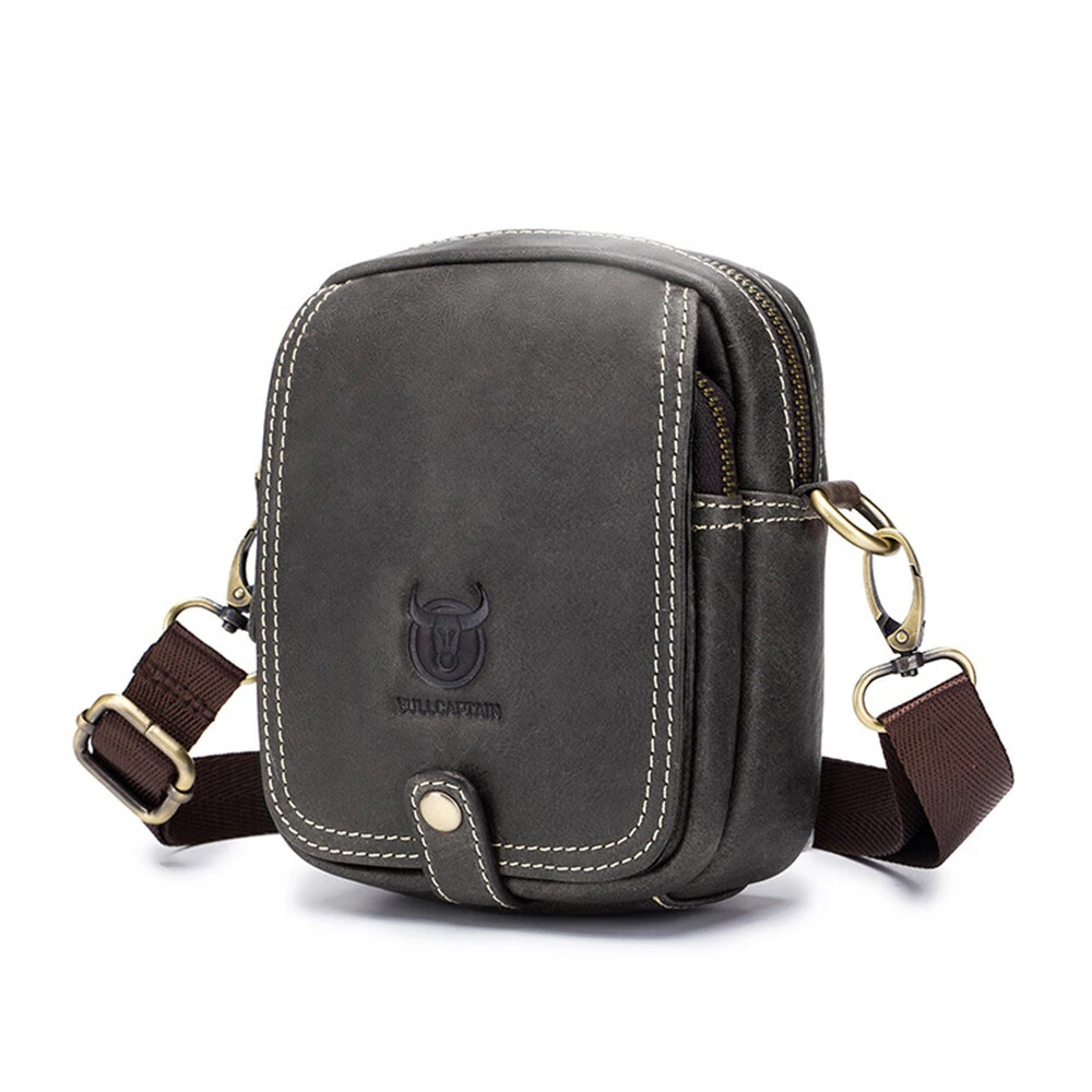 BULLCAPTAIN Casual Sports Mini Genuine Leather Crossbody Bag Men Casual Functional Cowhide Pack Outdoor Hiking Shoulder Bag — BULLCAPTAIN