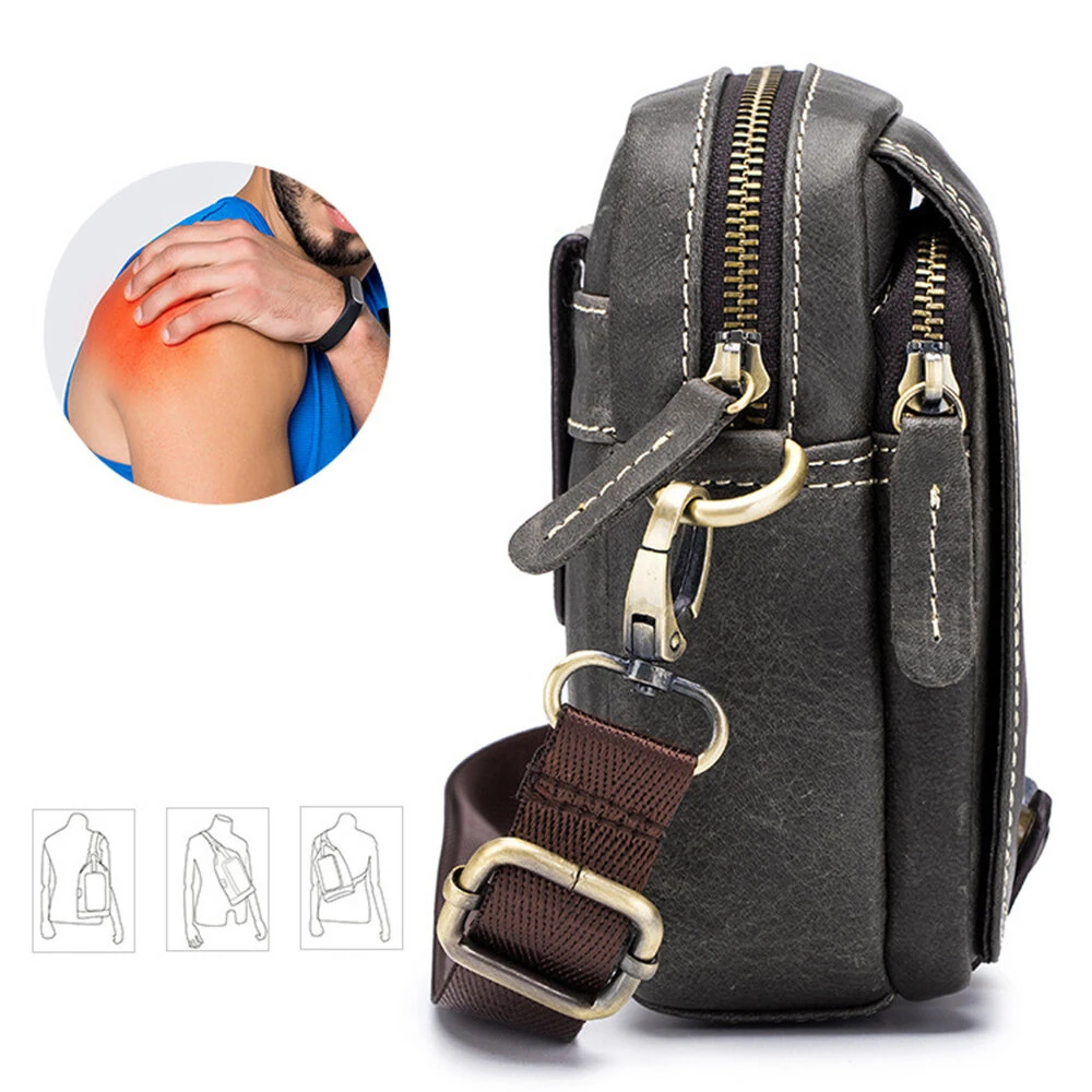 BULLCAPTAIN Casual Sports Mini Genuine Leather Crossbody Bag Men Casual Functional Cowhide Pack Outdoor Hiking Shoulder Bag — view 3