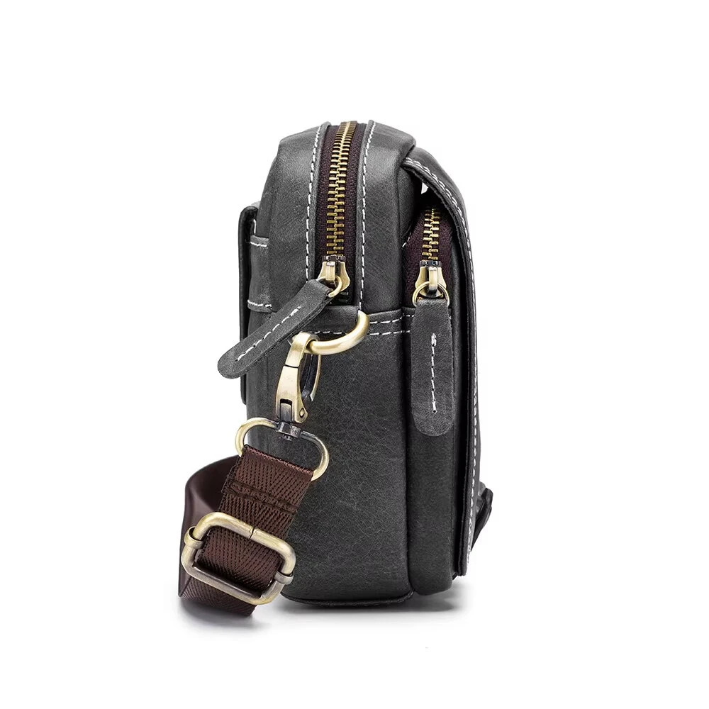 BULLCAPTAIN Casual Sports Mini Genuine Leather Crossbody Bag Men Casual Functional Cowhide Pack Outdoor Hiking Shoulder Bag — view 5