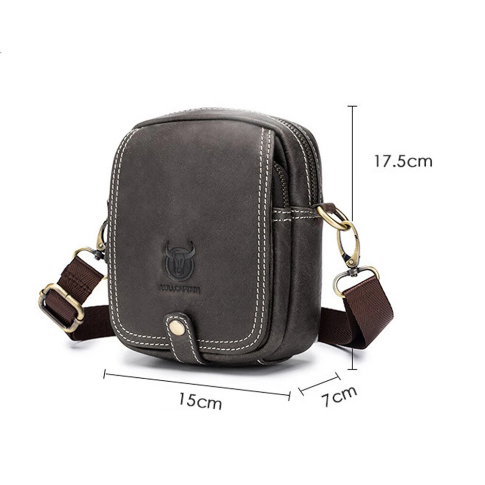 BULLCAPTAIN Casual Sports Mini Genuine Leather Crossbody Bag Men Casual Functional Cowhide Pack Outdoor Hiking Shoulder Bag — view 8