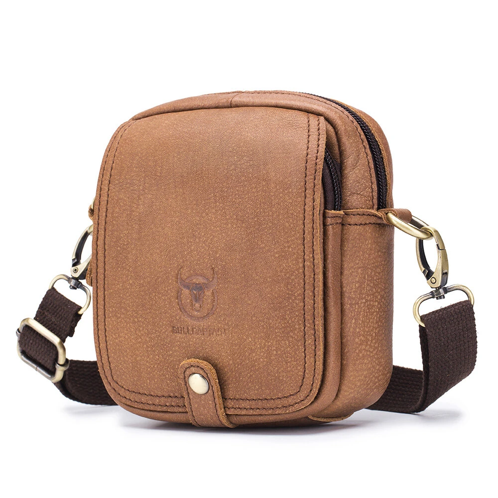 BULLCAPTAIN Casual Sports Mini Genuine Leather Crossbody Bag Men Casual Functional Cowhide Pack Outdoor Hiking Shoulder Bag — view 9