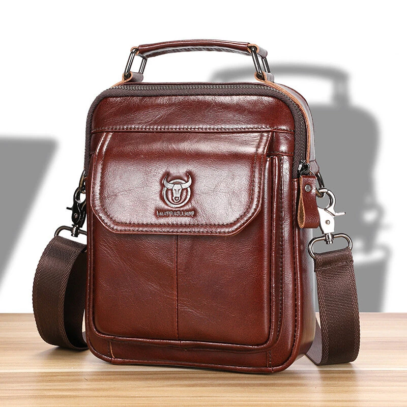 BULLCAPTAIN Classical Men's Genuine Leather Shoulder Bag Retro Business Casual Crossbody Bag Male Large Capacity Handbag Bag — BULLCAPTAIN