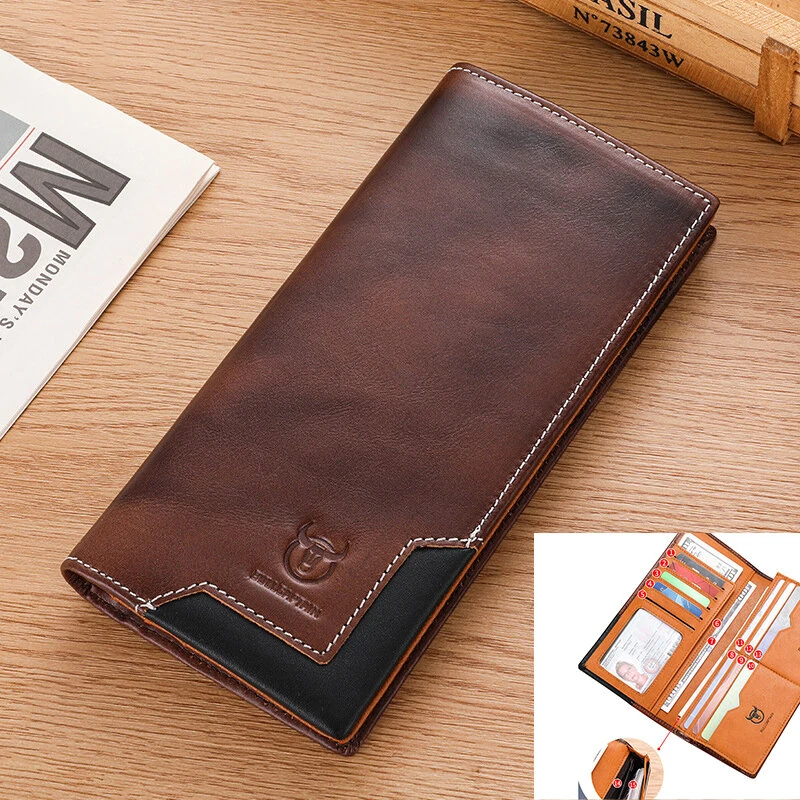 BULLCAPTAIN Genuine Leather Men’s Long Wallet Large-capacity Coin Purse RFID Blocking Credit Card Holder Multifunctional Handbag Clutch Wallet — view 10