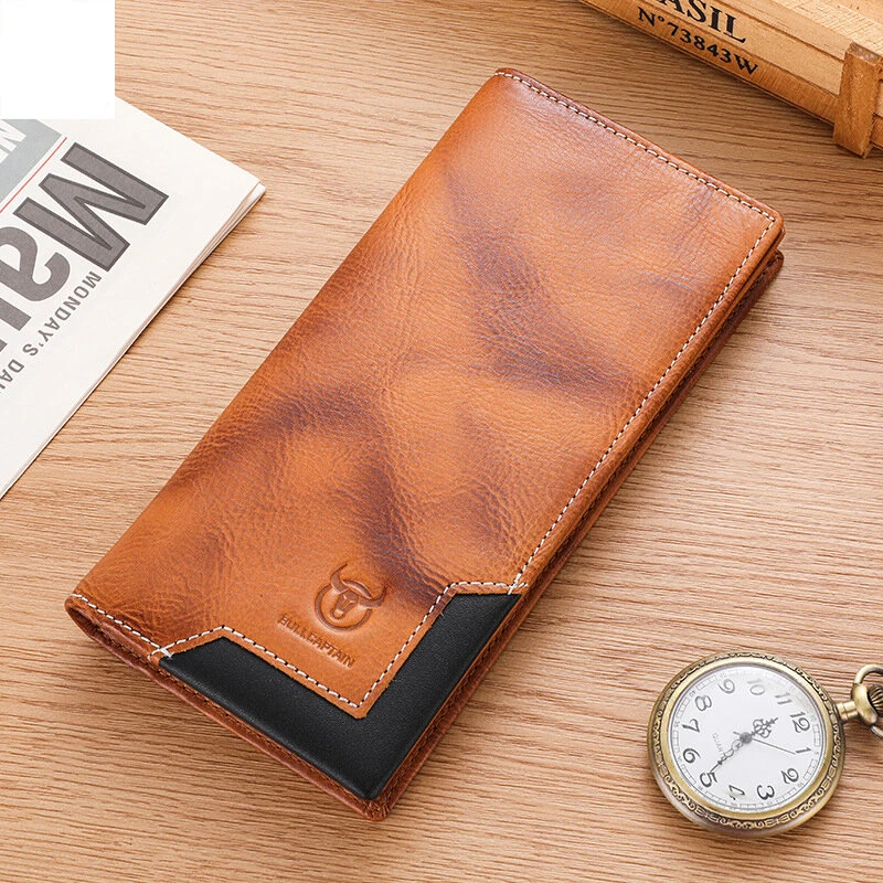 BULLCAPTAIN Genuine Leather Men’s Long Wallet Large-capacity Coin Purse RFID Blocking Credit Card Holder Multifunctional Handbag Clutch Wallet — view 5