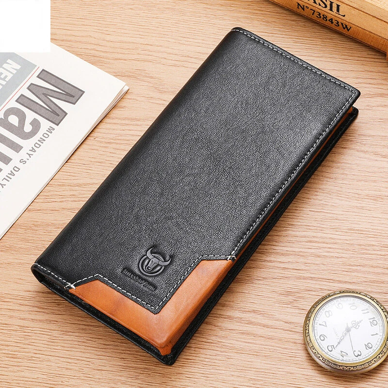 BULLCAPTAIN Genuine Leather Men’s Long Wallet Large-capacity Coin Purse RFID Blocking Credit Card Holder Multifunctional Handbag Clutch Wallet — view 6