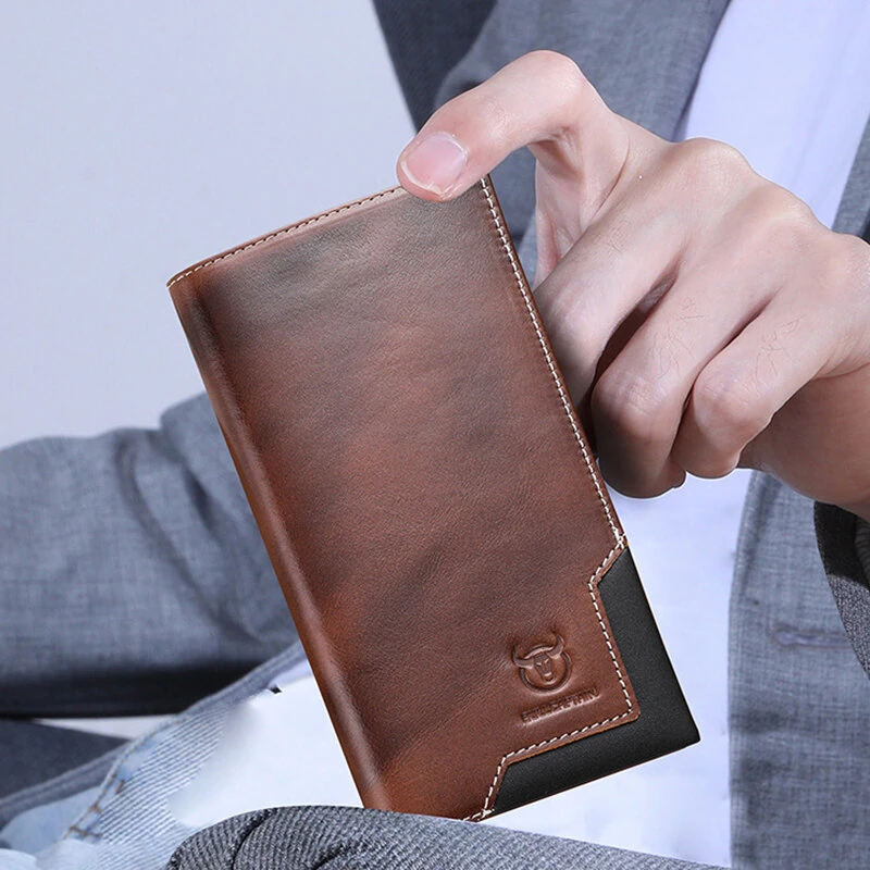 BULLCAPTAIN Genuine Leather Men’s Long Wallet Large-capacity Coin Purse RFID Blocking Credit Card Holder Multifunctional Handbag Clutch Wallet — view 9