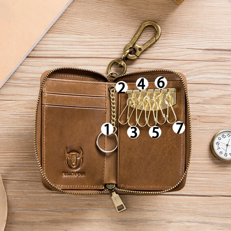 BULLCAPTAIN Genuine Leather Mens Waist-Mounted Wallet Card & Id Holders Multi-function Key Chain Holders Mini Key Bag Coin Purse Wallet Two-In-One with Gift Box — view 4