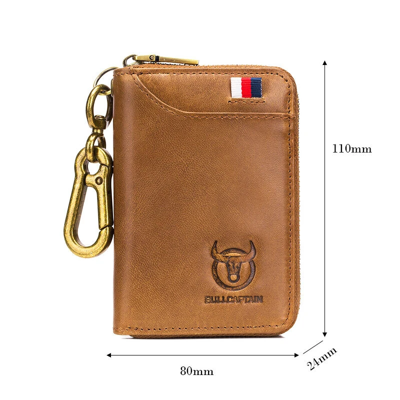 BULLCAPTAIN Genuine Leather Mens Waist-Mounted Wallet Card & Id Holders Multi-function Key Chain Holders Mini Key Bag Coin Purse Wallet Two-In-One with Gift Box — view 7