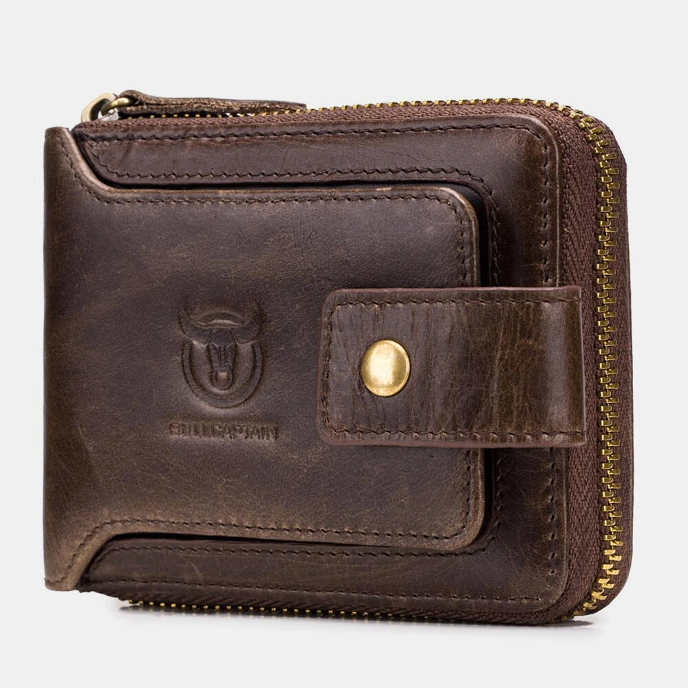 BULLCAPTAIN Genuine Leather Mens Wallet RFID Blocking Purse Multifunction Mini Coin Bag Card Holder Stylish Compact Money Clip for Everyday Use Secure Design — BULLCAPTAIN